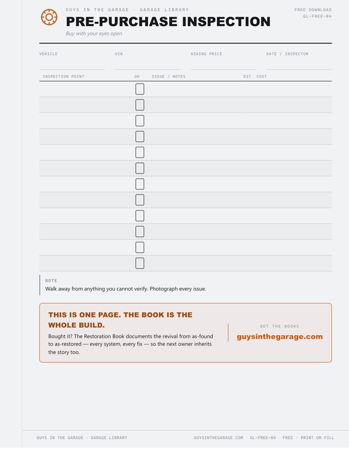 Pre-Purchase Inspection Checklist — Free